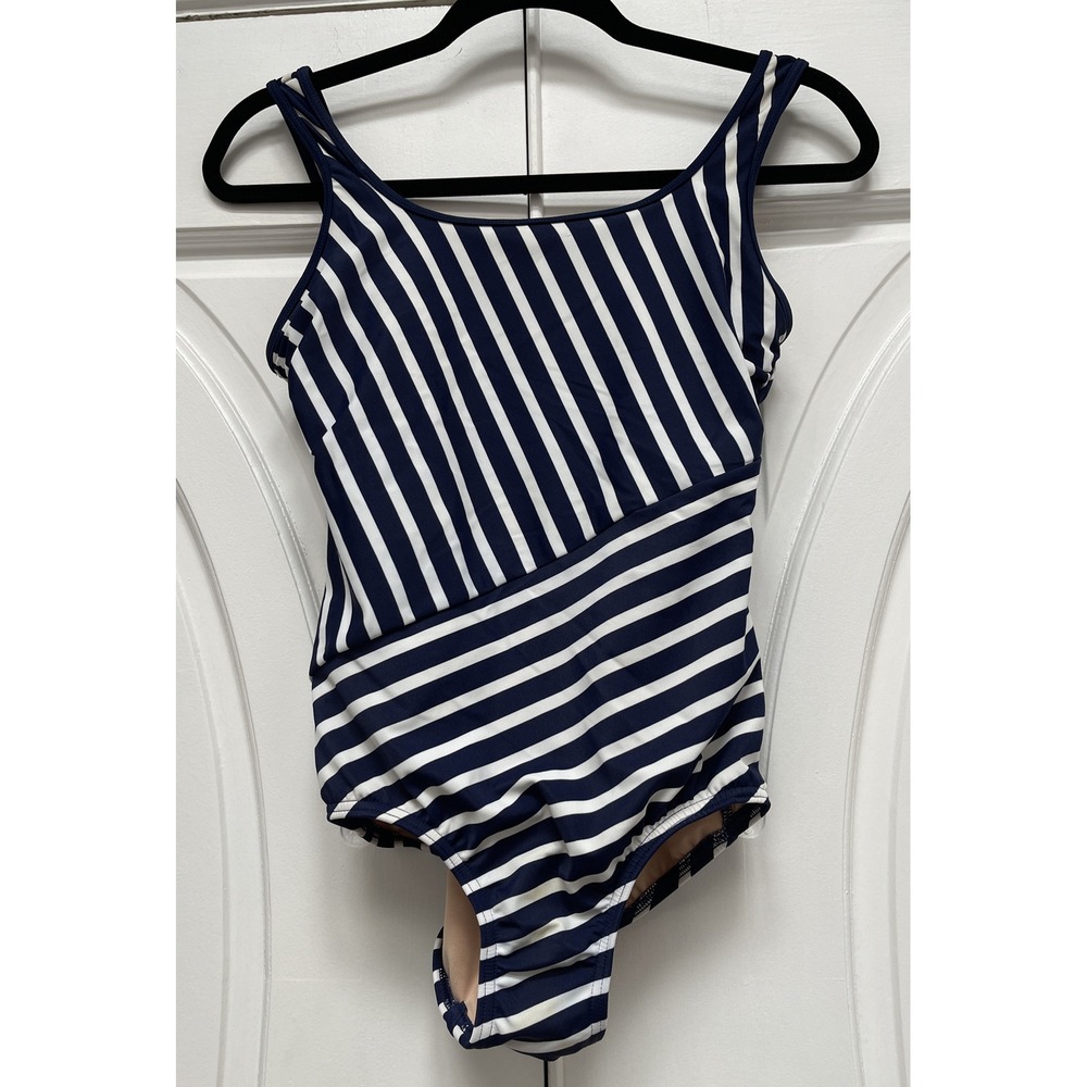 Lands End Size 4 Navy and‎ White Stripe Swimsuit